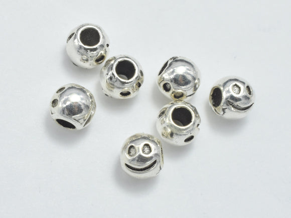 8pcs 925 Sterling Silver Beads-Antique Silver, 4mm Smiling Face Round-Metal Findings & Charms-BeadDirect