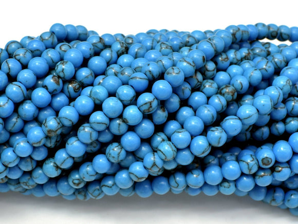 Turquoise Howlite Beads, Blue, 4mm Round Beads-Gems: Round & Faceted-BeadDirect