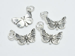 2pcs 925 Sterling Silver Charms-Antique Silver, Butterfly Charm, 14x10mm-BeadDirect