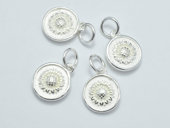 1pc 925 Sterling Silver Charms, Sunflower Charms, 10.8mm Coin-BeadDirect
