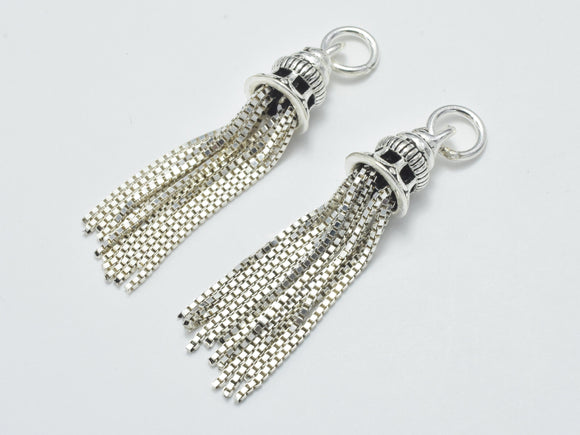 1pc 925 Sterling Silver Charm-Antique Silver, Tassel Charm/Pendant, 7.6x32mm-Metal Findings & Charms-BeadDirect