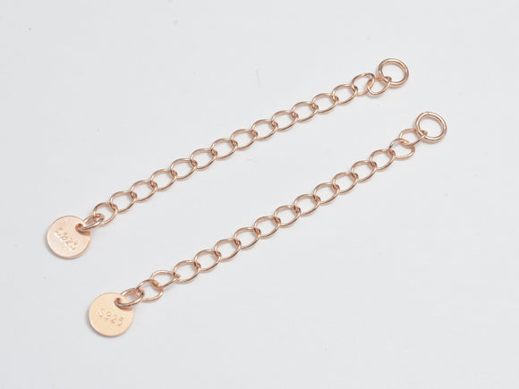 4pcs 925 Sterling Silver Extension Chain - Rose Gold, 50mm Long, 2.5mm Width-BeadDirect