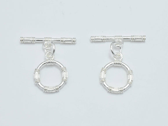 1set 925 Sterling Silver Toggle Clasps, Loop 12mm, Bar 20mm-Metal Findings & Charms-BeadDirect