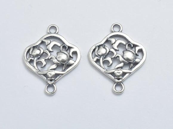 2pcs 925 Sterling Silver Bead Connector, Flower Connector, Rose Connector, 15x12mm-BeadDirect