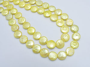 Fresh Water Pearl Beads-Yellow, 12mm Coin Beads-BeadDirect