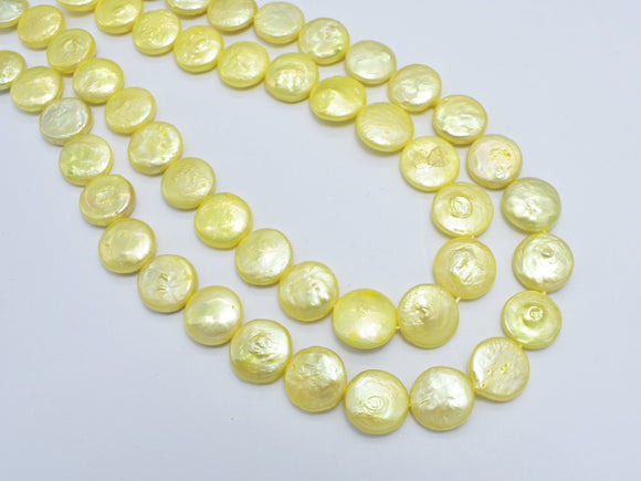 Fresh Water Pearl Beads-Yellow, 12mm Coin Beads-BeadDirect