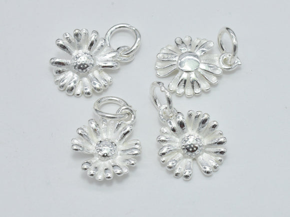 2pcs 925 Sterling Silver Charm, Daisy Charm, Flower Pendant, 10mm-BeadDirect