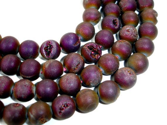Druzy Agate Beads, Geode Beads, Matte Purple, Approx 10 mm-Agate: Round & Faceted-BeadDirect