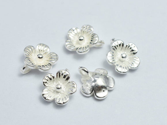 4pcs 925 Sterling Silver Flower Charms, 7.5mm-BeadDirect