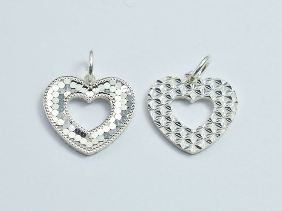 1pc 925 Sterling Silver Sparkling Heart Charm, 14mm-BeadDirect