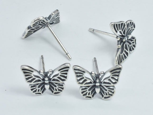 2pcs (1pair) 925 Sterling Silver Butterfly Earring Stud Post, 11.8x9.2mm Butterfly-BeadDirect