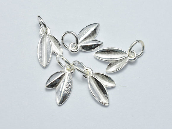 2pcs 925 Sterling Silver Leaf Charms, 7.8x12mm-BeadDirect