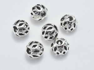 6pcs 925 Sterling Silver Beads-Antique Silver, 6mm Round-Metal Findings & Charms-BeadDirect