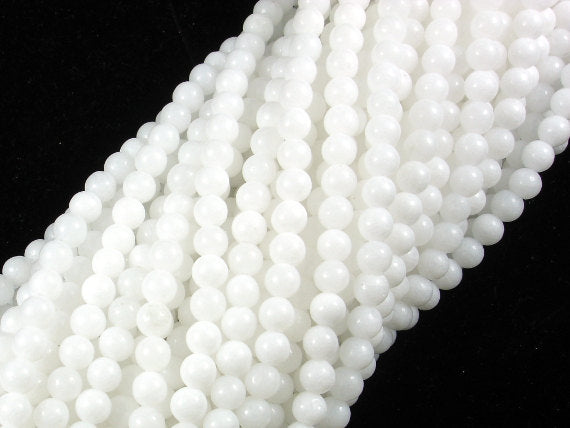 White Jade Beads, Round, 4mm (4.6mm)-Gems: Round & Faceted-BeadDirect