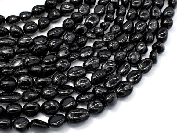 Black Tourmaline, 6x8mm Nugget Beads-Gems: Nugget,Chips,Drop-BeadDirect