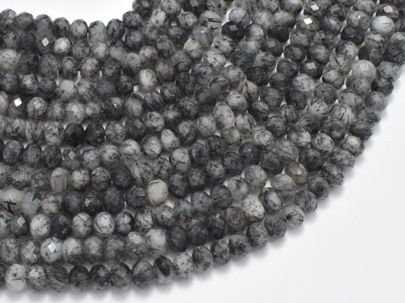 Black Rutilated Quartz Beads, 4x5.5mm Faceted Rondelle-Gems:Assorted Shape-BeadDirect
