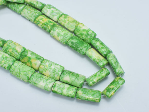 Rain Flower Stone Beads, Green, 10x15mm Flat Tube Beads-BeadDirect