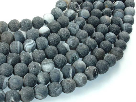 Druzy Agate Beads, Geode Beads, Black, 10mm(10.6mm) Round-Agate: Round & Faceted-BeadDirect