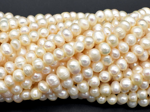 Fresh Water Pearl Beads-White, Approx 5-6mm Potato Beads-Pearls & Glass-BeadDirect
