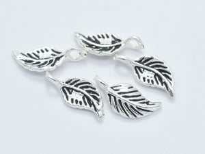 4pcs 925 Sterling Silver Charm-Antique Silver, Leaf Charm-Metal Findings & Charms-BeadDirect