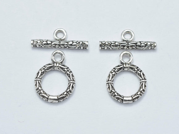 2sets Antique Silver 925 Sterling Silver Toggle Clasps Loop 10mm (9.8mm), Bar 14mm-Metal Findings & Charms-BeadDirect