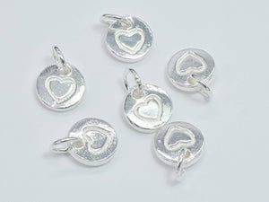 4pcs 925 Sterling Silver Charm, Coin Charm, Heart Charm, 7mm-Metal Findings & Charms-BeadDirect