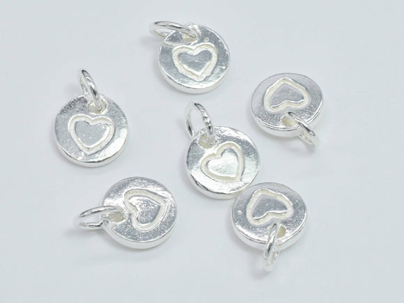 4pcs 925 Sterling Silver Charm, Coin Charm, Heart Charm, 7mm-Metal Findings & Charms-BeadDirect