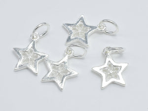 2pcs 925 Sterling Silver Charms, Star Charm, 10mm-Metal Findings & Charms-BeadDirect