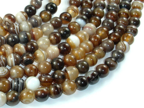 Banded Agate Beads, Brown, 8mm(8.4mm) Round-Agate: Round & Faceted-BeadDirect