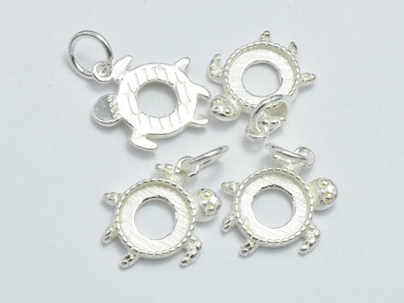 2pcs 925 Sterling Silver Charms, Turtle Charms, 12x14mm-BeadDirect