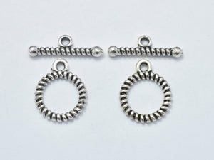 2sets Antique Silver 925 Sterling Silver Toggle Clasps Loop 12mm (11.5mm), Bar 16mm, Hole 1.7mm-Metal Findings & Charms-BeadDirect