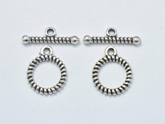 2sets Antique Silver 925 Sterling Silver Toggle Clasps Loop 12mm (11.5mm), Bar 16mm, Hole 1.7mm-Metal Findings & Charms-BeadDirect
