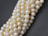 Fresh Water Pearl Beads-White, 8.5-10mm Potato Beads, 13.5 Inch-BeadDirect