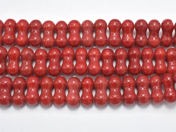 Red Bamboo Coral Beads, 6x12mm Double Hole Peanut Beads-BeadDirect