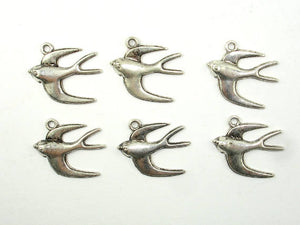 Swallow Charms, Bird Charms, Zinc Alloy, Antique Silver Tone 12 pcs-Metal Findings & Charms-BeadDirect