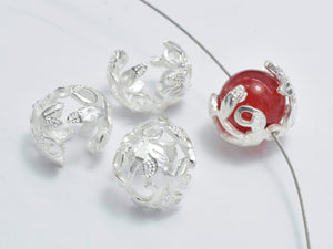 2pcs 925 Sterling Silver Bead Caps, 9mm Flower Bead Caps-Metal Findings & Charms-BeadDirect