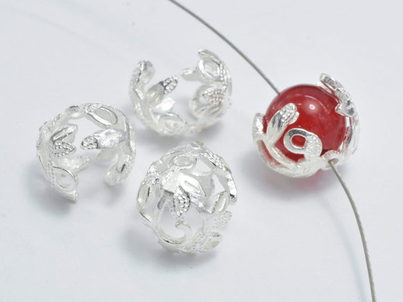 2pcs 925 Sterling Silver Bead Caps, 9mm Flower Bead Caps-Metal Findings & Charms-BeadDirect