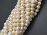 Fresh Water Pearl Beads-White, 7-8mm Potato Beads-Pearls & Glass-BeadDirect