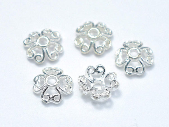 6mm 925 Sterling Silver Bead Caps, 6x2.2mm Flower Bead Caps, 10pcs-Metal Findings & Charms-BeadDirect