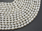 Fresh Water Pearl Beads-White, Approx. 5x7mm Rice Beads, 14.5 Inch-Pearls & Glass-BeadDirect