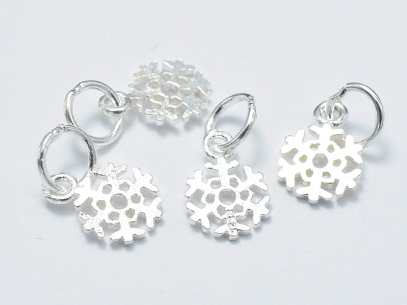 4pcs 925 Sterling Silver Charm, Snowflake Charm, 7.5mm-Metal Findings & Charms-BeadDirect