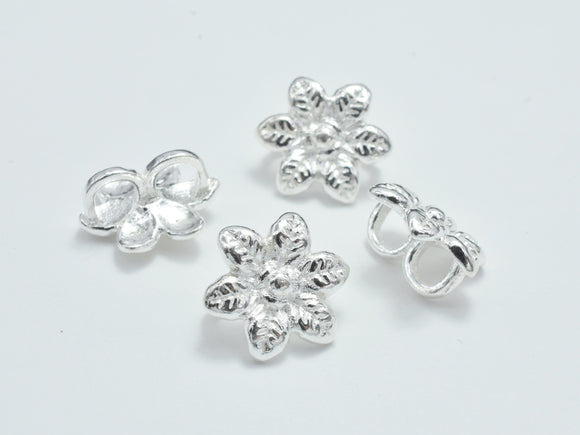 2pcs 925 Sterling Silver Flower Connector, 10mm-Metal Findings & Charms-BeadDirect
