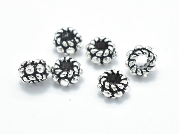 8pcs 925 Sterling Silver Beads-Antique Silver, 5mm Rondelle Beads, Spacer Beads, 5x3mm Hole 2.2mm-Metal Findings & Charms-BeadDirect