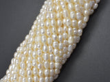 Fresh Water Pearl Beads-White, Approx. 4x5mm Rice Beads, 15 Inch-Pearls & Glass-BeadDirect