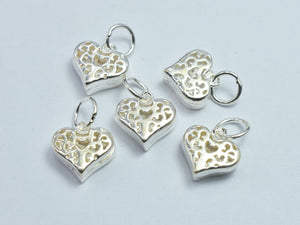 2pcs 925 Sterling Silver Filigree Heart Charm, 10x9.5mm-BeadDirect