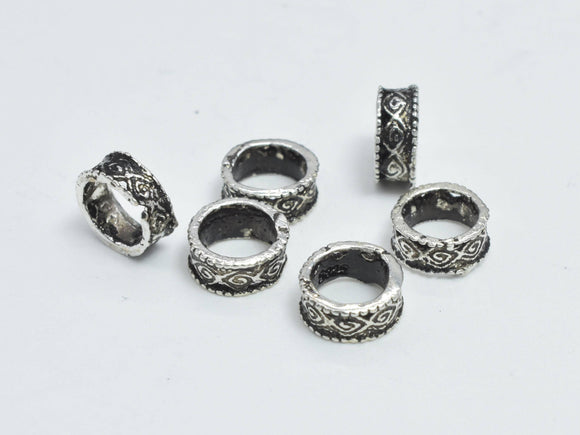 10pcs 925 Sterling Silver Beads-Antique Silver, 5.3x2.3mm Tube Beads, Big Hole Beads, Spacer-Metal Findings & Charms-BeadDirect