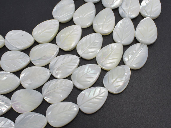 Mother of Pearl, MOP, White, 13x18mm Carved Leaf-BeadDirect