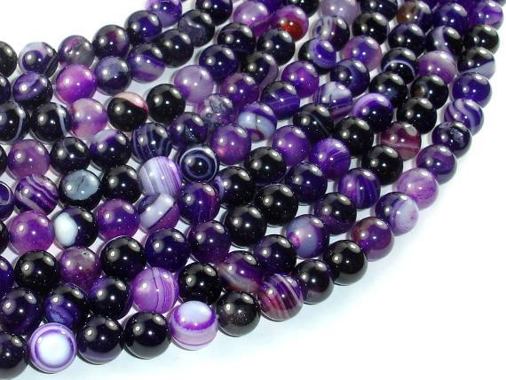 Banded Agate Beads, Purple, 8mm(8.5mm) Round-Agate: Round & Faceted-BeadDirect
