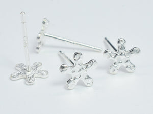 10pcs (5pairs) 925 Sterling Silver Flower Pad Earring Stud Post, 6.5mm Flower Pad, 11mm Long-BeadDirect