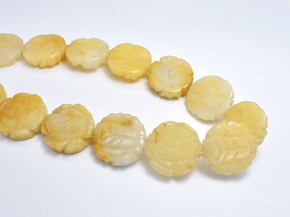 Yellow Jade, 23mm Carved Flower Beads, Double Hole-BeadDirect